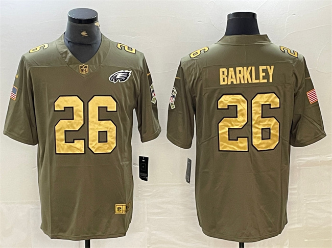 Men's Philadelphia Eagles #26 Saquon Barkley Olive Salute To Service Limited Stitched Jersey Men's Philadelphia Eagles #26 Saquon Barkley Olive Salute To Service Limited Stitched Jersey